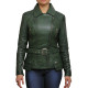 Ladies Women Stylish Olive Leather Biker Jacket-Kate