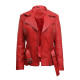 Ladies Women Stylish Red Leather Biker Jacket-Kate