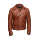 Mens Brown Leather Biker Cross Zip Brando Retro Jacket