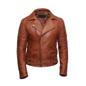 Mens Leather Jacket Genuine Leather Cross Zip Brando