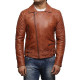 Mens Brown Leather Biker Cross Zip Brando Retro Jacket