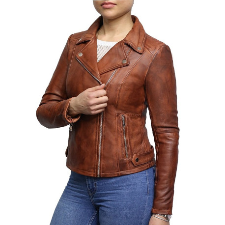 Women's Leather Biker Jacket Superior Quality Waxed Lambskin Leather
