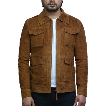Mens Leather Long Jacket Genuine Goat Leather Suede
