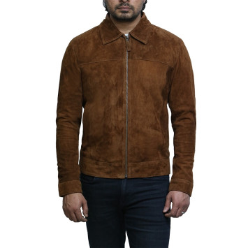 Mens Leather Harrington Jacket Genuine Suede Cross Zip