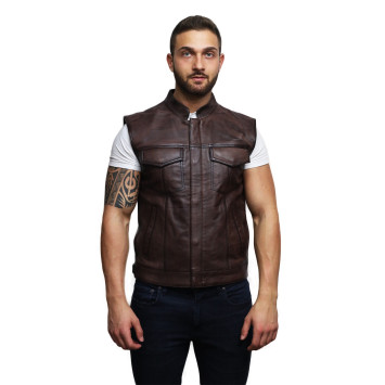 Mens Genuine Leather Waist Coat Smart Casual Cowboy Style 