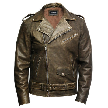 Men's Genuine Leather Biker Jacket Cowhide Brando Rustic