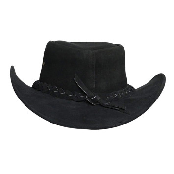 Mens Australian Stylish Black Leather Real Cowboy Hat