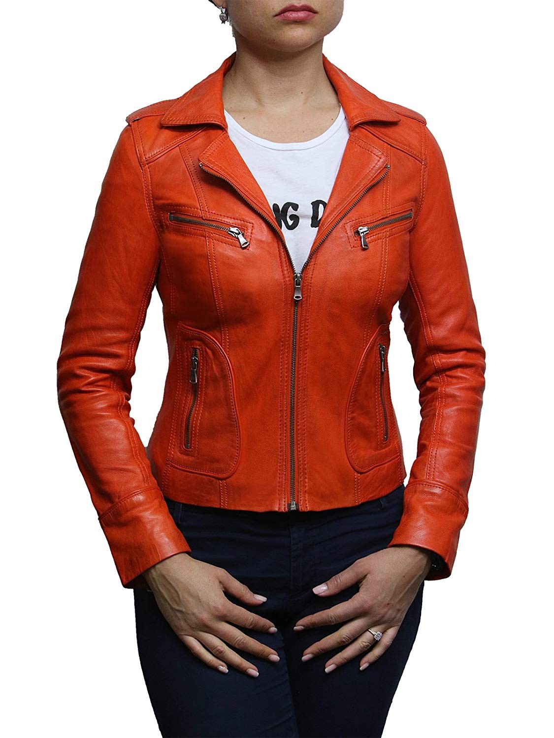 Women Red Leather Biker Jacket _ Jermyn - Brandslock