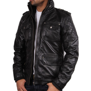 Men's  Leather Jacket Black - Navas