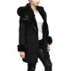 Women’s Black Suede Leather Sheepskin Hooded long coat