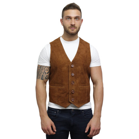 Mens Leather Waistcoat Goat Suede