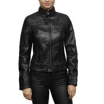 Women’s Black Short Nappa Leather Jacket 