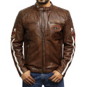 Men's Leather Biker Jacket Burgundy - Cary