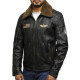 Men's Black Rub Off Distressed Removable Collar Leather Jacket