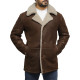 Men's Luxury Spanish Merino Fur Sheepskin Belted Pea Coat German Long Duffle Coat