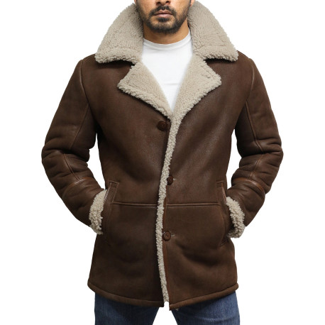 Men's Luxury Spanish Merino Fur Sheepskin Belted Pea Coat German Long ...