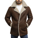 Men's Luxury Spanish Merino Fur Sheepskin Belted Pea Coat German Long Duffle Coat