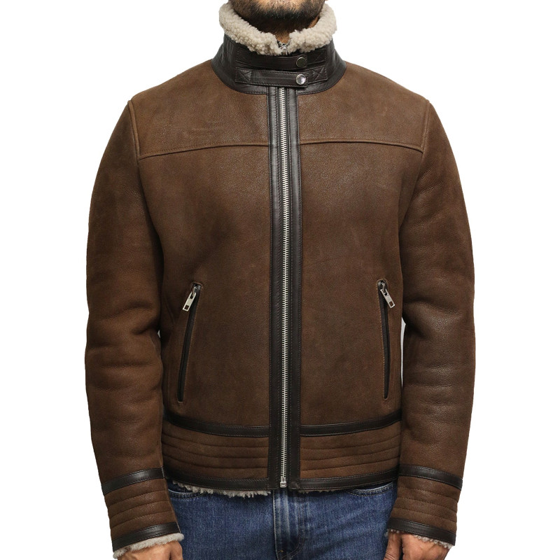 Men's Genuine Shearling Sheepskin Spanish Merino Leather Jacket Vintage ...