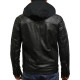 Men’s Black Leather Hooded Jacket - Cigar