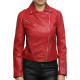 Women Red Leather Biker Jacket _ Jermyn