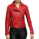 Women Red Leather Biker Jacket _ Jermyn