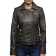Women Waxed Teal Leather Biker Jacket - Moss