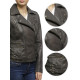 Women Waxed Teal Leather Biker Jacket - Moss