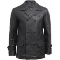Mens Leather Long Coat Military World War 2 Style
