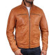 Men's Tan Leather Biker Jacket - Monaco