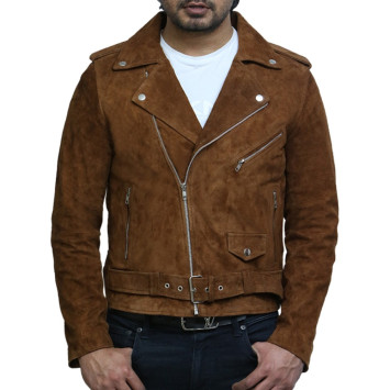 Mens Leather Jacket Genuine Suede Cross Zip