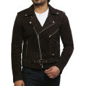 Brandslock Mens Cross Zip Belted Motorcycle Suede Leather Brando Vintage jacket