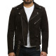 Brandslock Mens Cross Zip Belted Motorcycle Suede Leather Vintage jacket