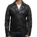 Mens Biker Leather Jacket Stylish ziped Look Black - Grady
