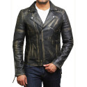 Mens Black Rubb Off Biker Leather Jacket Stylish Ziped Brando Look -Grady