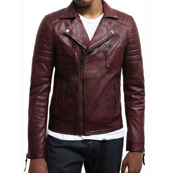 Mens Black Biker Leather Jacket Stylish ziped Look -Grady