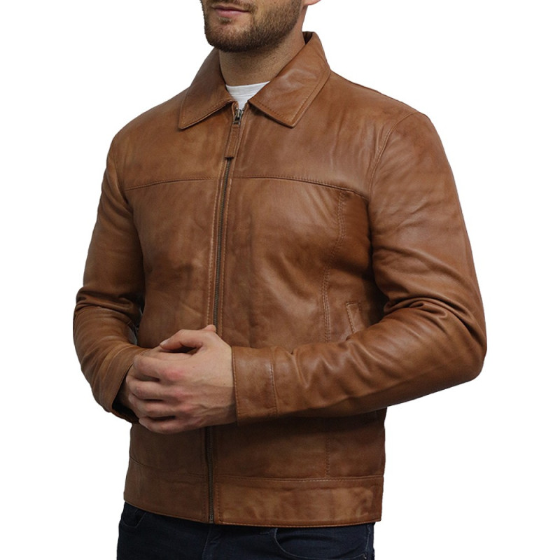 BRANDSLOCK Mens Leather Jacket Genuine Lamb Skin Motorbike Tan Coat Designer
