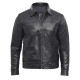 Men's Black Leather Jacket - Harrington