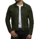 Brandslock Men's Leather Biker Jacket Trucker Casual Green Goat Suede Leather Shirt Denim Jeans Style
