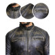 Men's Casual Black Rubb Leather Biker Racing Jacket-Arran
