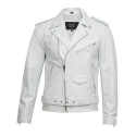 Men Real Leather Brando White Casual Biker Jacket - Efron