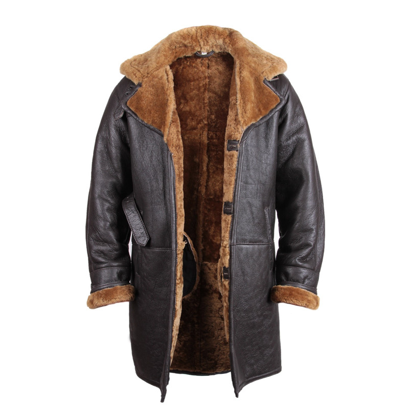 Mens Shearling Sheepskin Genuine Leather Duffle Coat